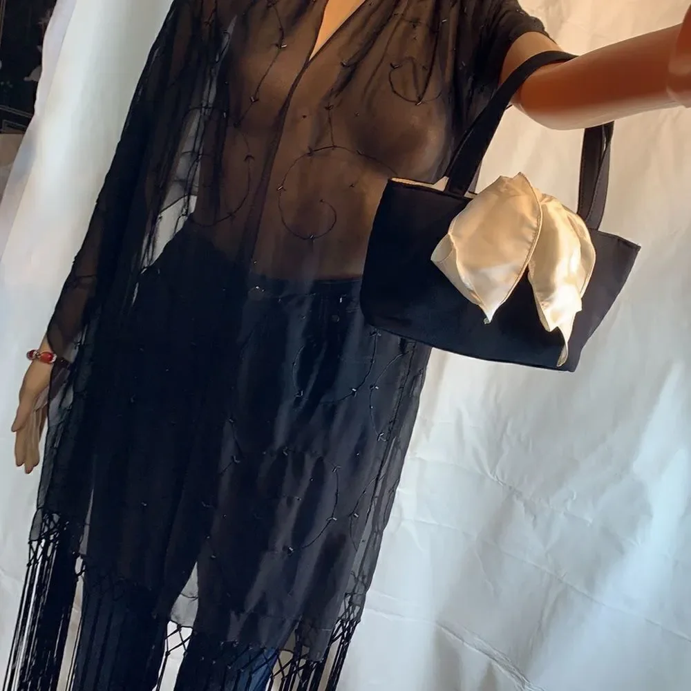 Black Evening Scarf And Black Purse White Bow Tie